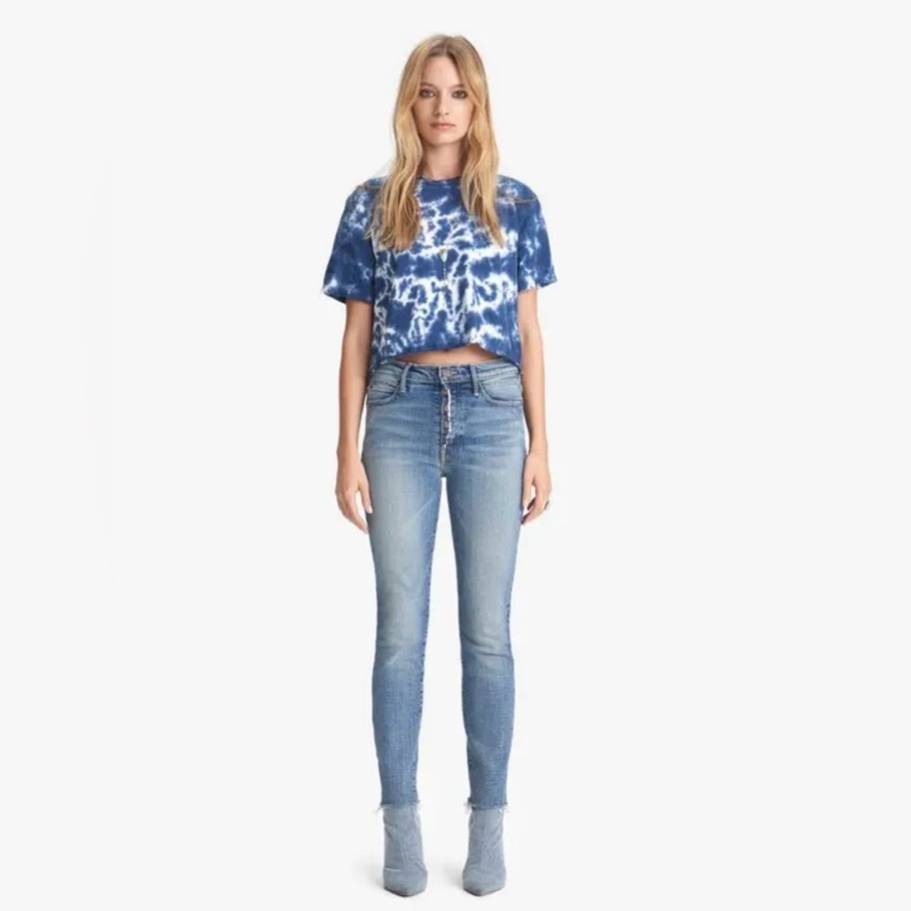 NWT MOTHER Jeans The Fly Cut Stunner Ankle Fray Night On A Shiny White Vespa 26